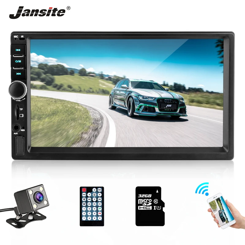 Jansite coche Radio DVD MP5 reproductor Digital pantalla táctil TF tarjeta coche reproductor multimedia espejo 2din coche autoradio con refuerzos. cámara