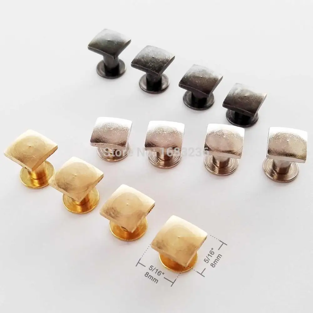 

20pcs Solid Brass Square Flat Head Stud Leather Bag Handbag Belt Strap Chicago Screw Nail Binding Rivet Golden Silver Gun black