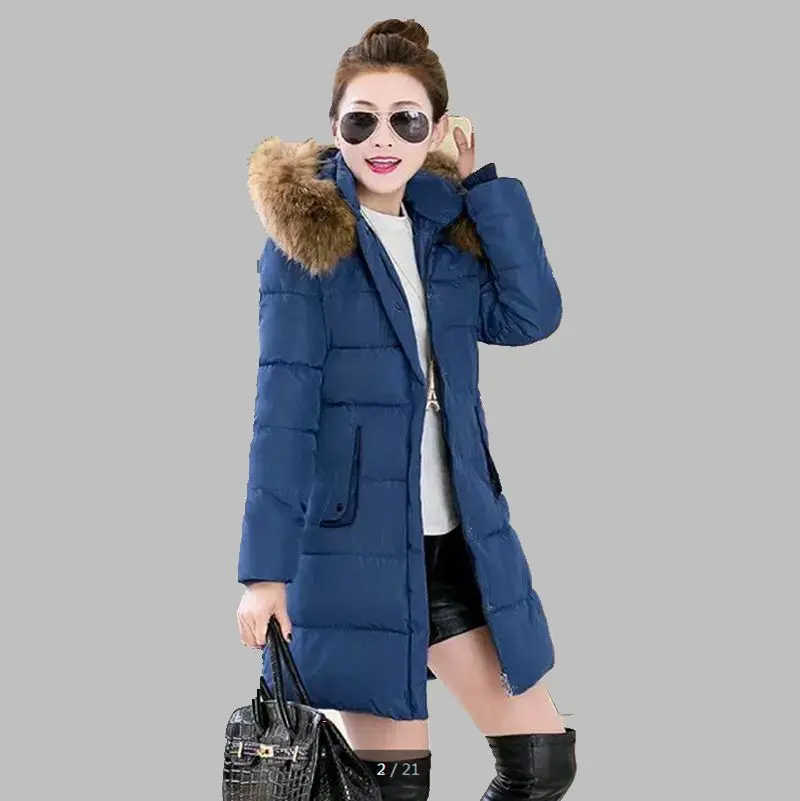 

2015 New Winter Jacket Woman's Outerwear Slim Hooded Cotton Jacket Female Fur Collar Thickening Warm Jacket Coat ZL0752
