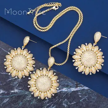

MooTree Luxury Trendy Flower Full AAA Cubic Zirconia Wedding Engagement Party Earring Necklace Jewelry Set