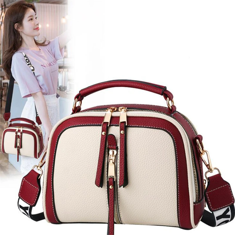 Hot Small Contrast Color Top-Handle Bag Women Crossbody Bags Phone Purse Fashion Single Shoulder Zipper PU Leather Bags