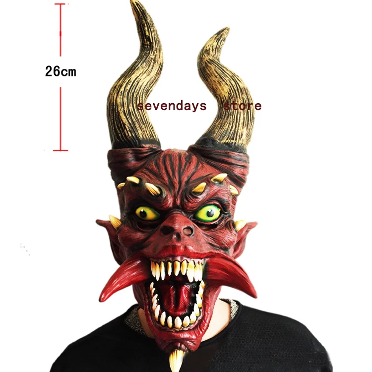 Страшный взрослый костюм рога маска зомби ужас вечерние косплей на Хэллоуин-вечеринку, страшный рога красная маска дьявола для вечерние Косплей