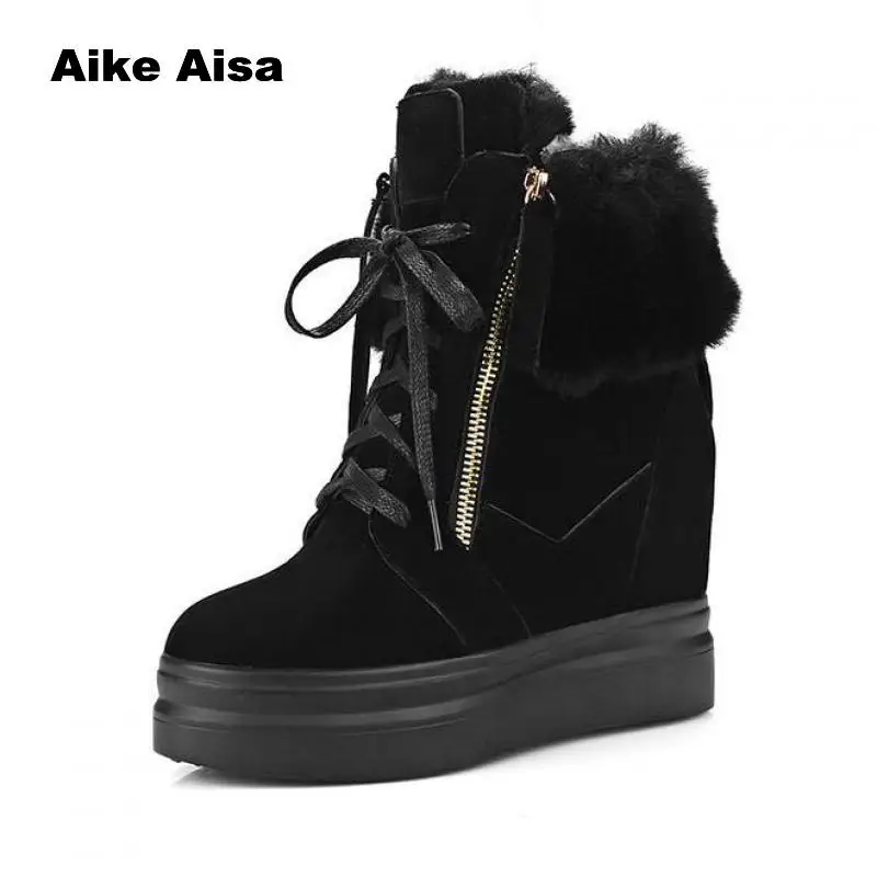

2019 Women Snow Boots Shearling Keep Warm Ankle For Woman Winter Platform Flat Boot Shoes Girl Rabbit hair Cow Genuine Leather