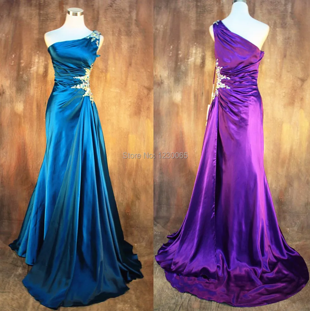 

real photo free shipping one Shoulder Elegant Formal Evening Dresses crystal beading Prom Gowns Long Party For Weddings 2015