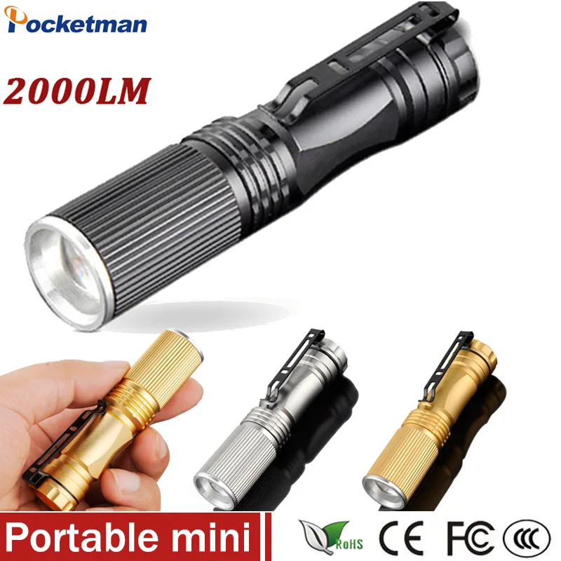 

Mini LED Flashlight 2000Lumens torche lampe lantern Torch light Zoomable Penlight lanternas de Waterresistant 3 Colors