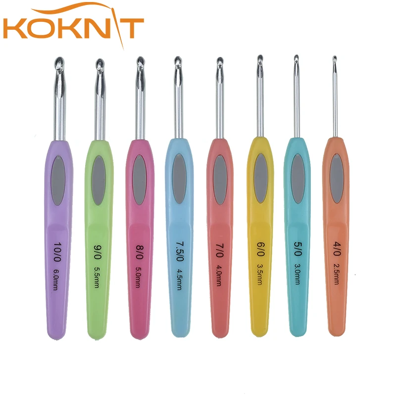 8 Pcs KOKNIT 2.5-6.0mm Mixcolor Crochet Hooks Plastic Aluminum Croch Knitting Needles with for DIY Craft Tools Yarn Weave | Дом и сад
