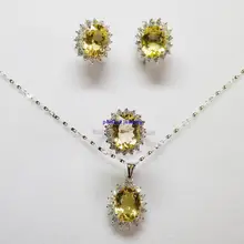 Натуральные ювелирные изделия с цитрином набор 2.4ct* 4 шт драгоценный камень 1 шт. кольцо 1 пара серьги-гвоздики 1 шт. кулон 925 серебро# X190221002