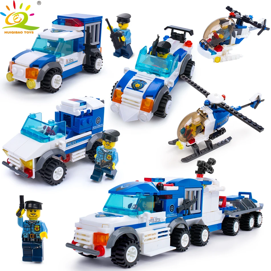 

HUIQIBAO TOYS 367pcs 4in1 Police Truck Helicopter Car Building Blocks For Children Compatible Legoed City Policeman figure Brick