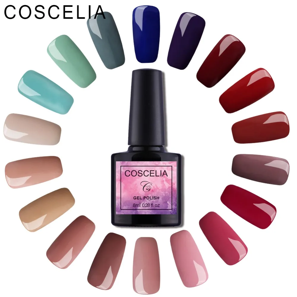 

COSCELIA 8ML Gel Nail Polish For Manicure Nail Art UV LED Shimmer Soak Off Gel Vernishes 40 Colors Long Lasting Base Top Coat