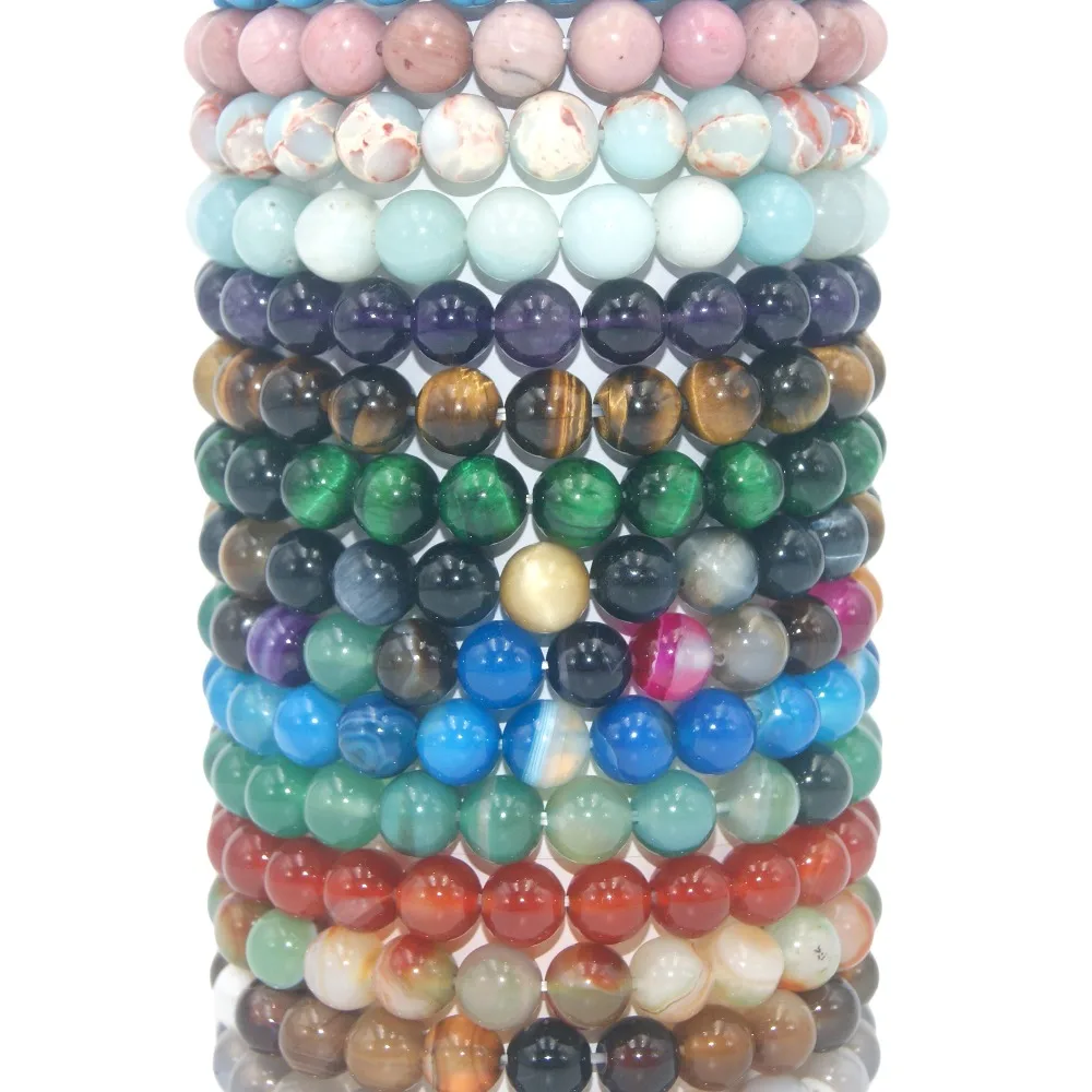 

Transfer Luck 6 8 10 MM Natural Stone Beads Amethysts Agates Tiger Eye Lapis Lazuli Bracelets For Women Men Yoga bracelet Femme