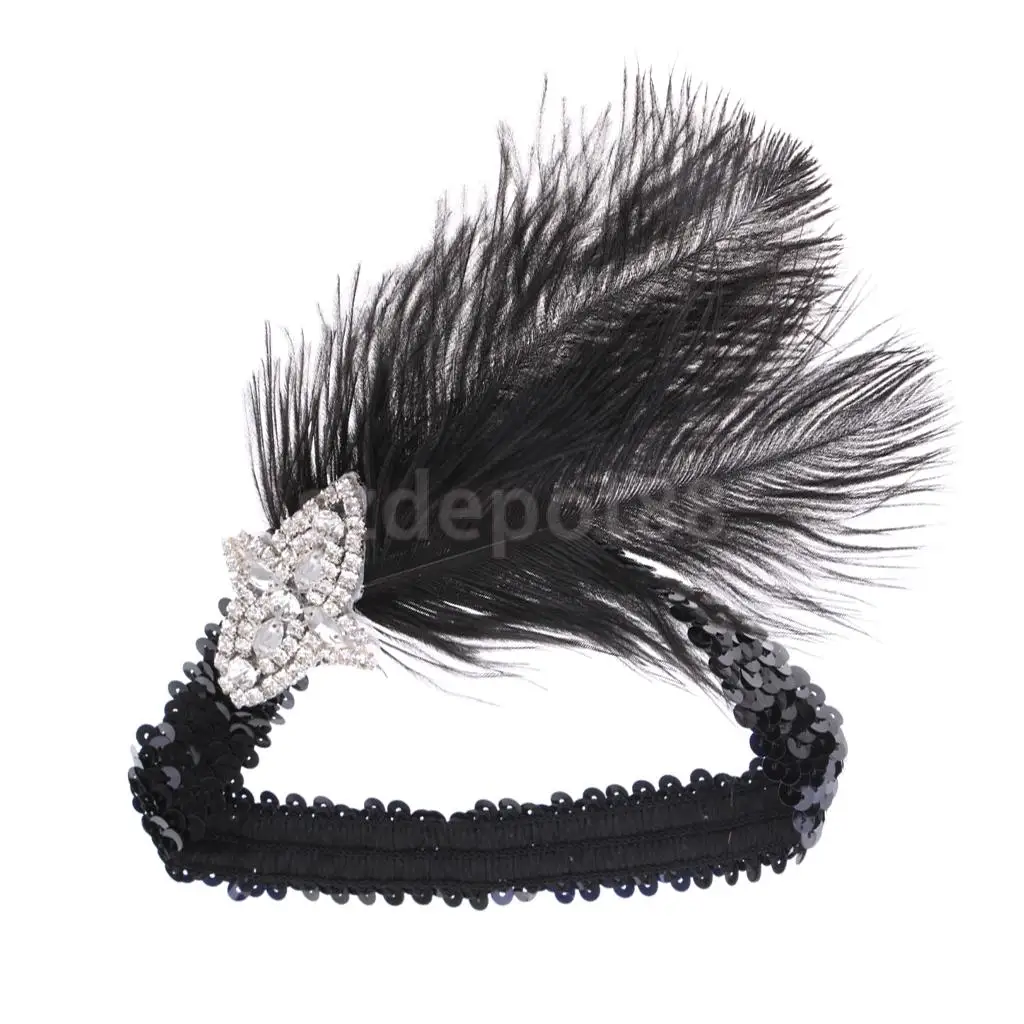 Vintage 1920s Great Gatsby Plume Feather Headband Wedding Bridal Party Church Ascot Race Hair Accessories