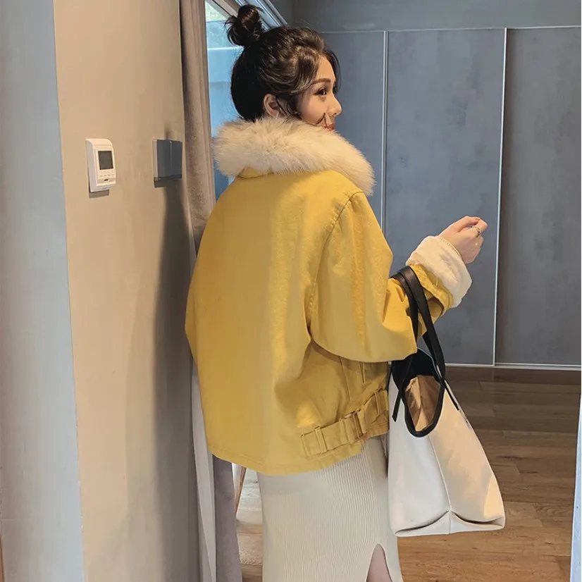 Зимняя Куртка Harajuku укороченная Корейская уличная твидовая Вельветовая длинная