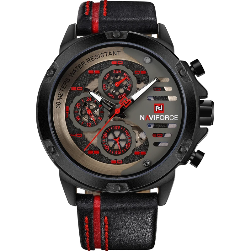 Naviforce модные многофункциональные мужские часы японские Seiko Move Мужские t Водонепроницаемые кожаные часы Топ люксовый бренд Подарки для мужчин