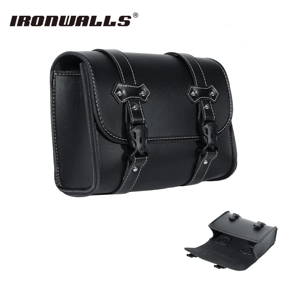 Ironwalls Black PU Leather Motorcycle Saddle Bag Front Tail Barrel