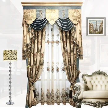 

European Chenille Jacquard Embroidery Curtains for Living Room Bedroom Blackout Valance Window Tulle Curtain Sheer Fabric