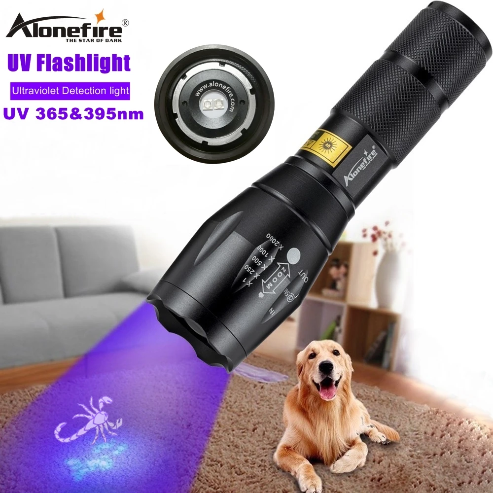 Koop AloneFire G700 LED UV Licht Zoom Zaklamp 365 395nm Zaklamp Reizen veiligheid Hond Kat huisdier urine UV Detectie lamp AAA 18650 batterij