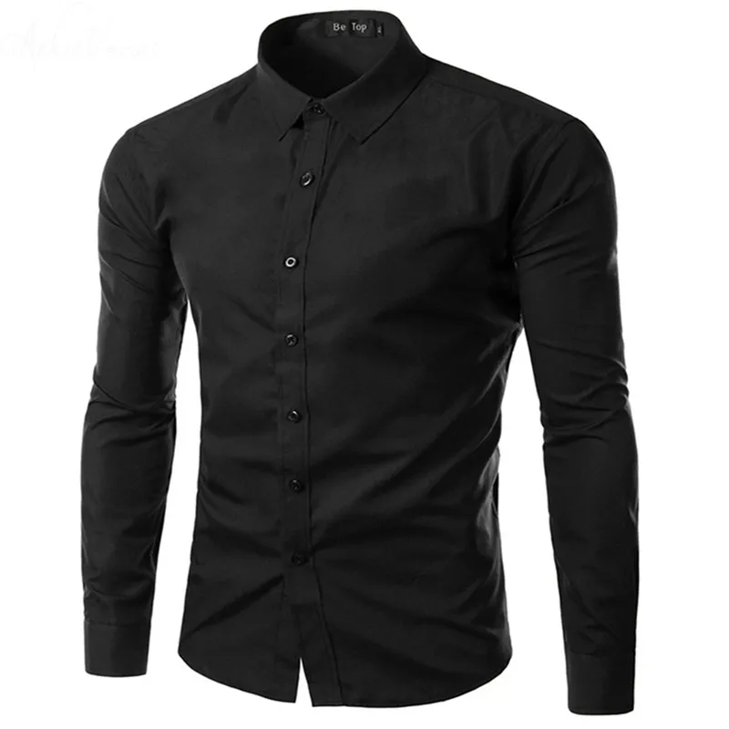 Бренд с длинным рукавом твердых Цвет офисные Для мужчин рубашка Camisa masculina корейские узкие Дизайн Формальные Повседневное Мужская рубашка плюс размеры