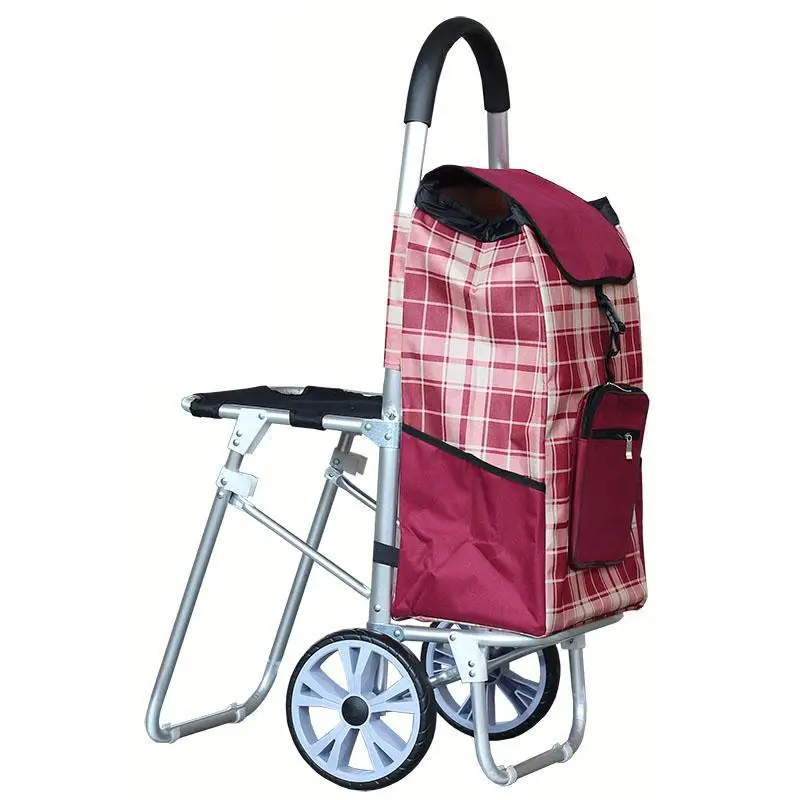 Алюминиевый сплав корзина для покупок с Оксфордской тканью сумка высокого качества складная тележка для багажа с сиденьем 8 колесами - Цвет: 4