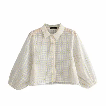 

2019 new women fashion small floral print casual smock blouse shirts women sexy transparent gauzes chic femininas tops LS3830