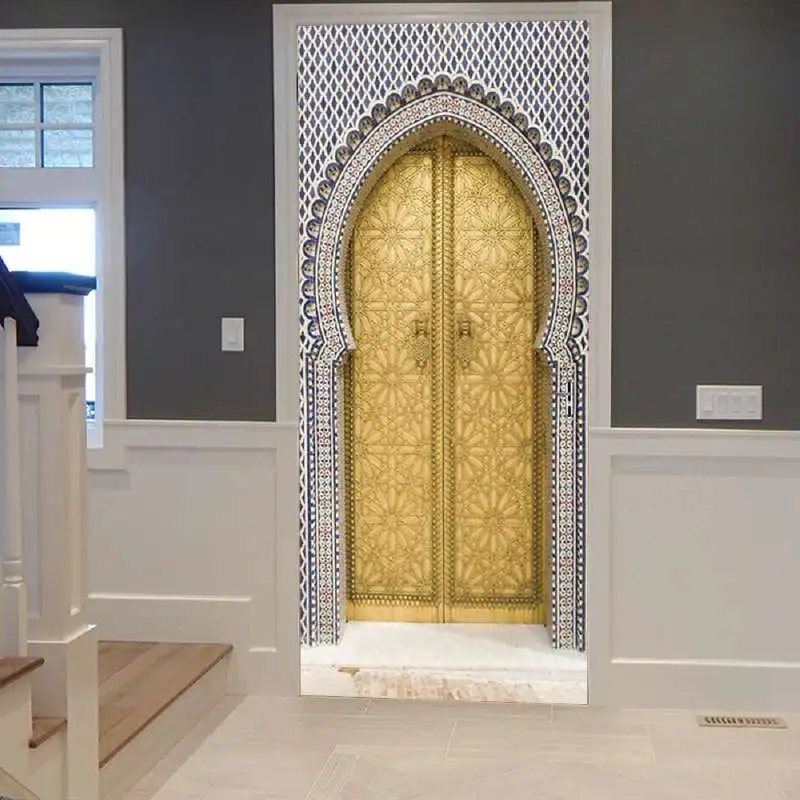 Религиозная золотая дверь мусульманская дверь стикер ПВХ настенные наклейки s настенный Декор для дома Декор для гостиной - Цвет: NC202