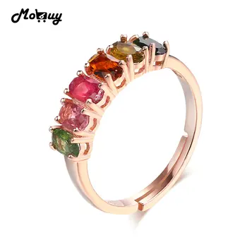 

MoBuy MBRI005 Colorful Natural Gemstone Tourmaline Resiable Rings 925 Sterling Silver Rose Gold Plated Fine Jewelry For Women