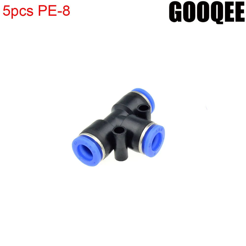 

5PCS/lots PE-8 Pneumatic 8mm to 8mm T Type Connector Tee 3 Way Air Push in Fitting Quick Fittings