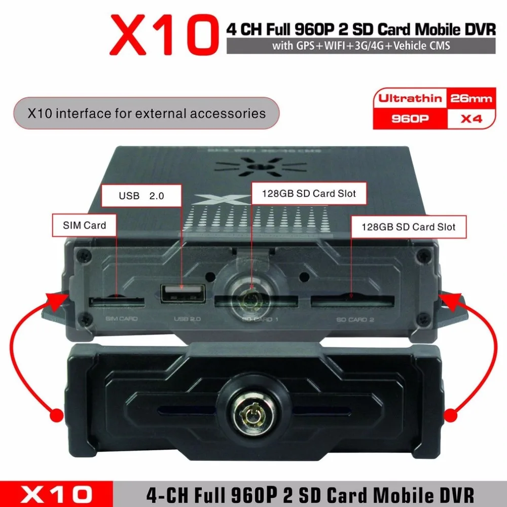

LESHP X10S 3G 4G For Android For iOS Live H.264 AHD 960P CMS Surveillance Mobile DVR 4 Channels Mobile DVR For Vehicles