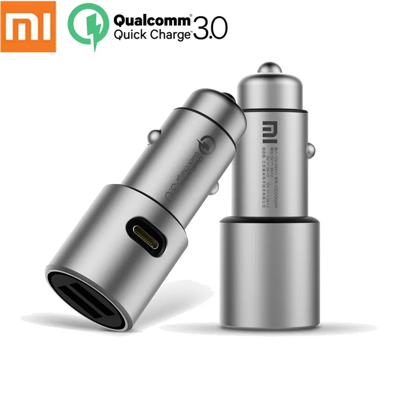 

Original Xiaomi Mi Car Charger QC3.0 X2 Dual USB Quick charge Max 5V/3A 9V/2A 15V/1.5A Metal Style