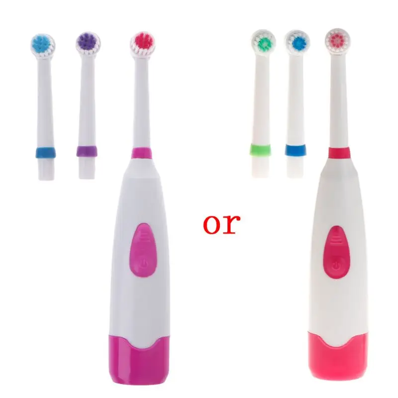 Водонепроницаемая вращающаяся электрическая зубная щетка с 3 насадками - Цвет: Red or pink