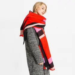 Осенне-зимний новый европейский и американский стиль Модный красный геометрический жаккардовый теплый плащ женский шарф для девочек