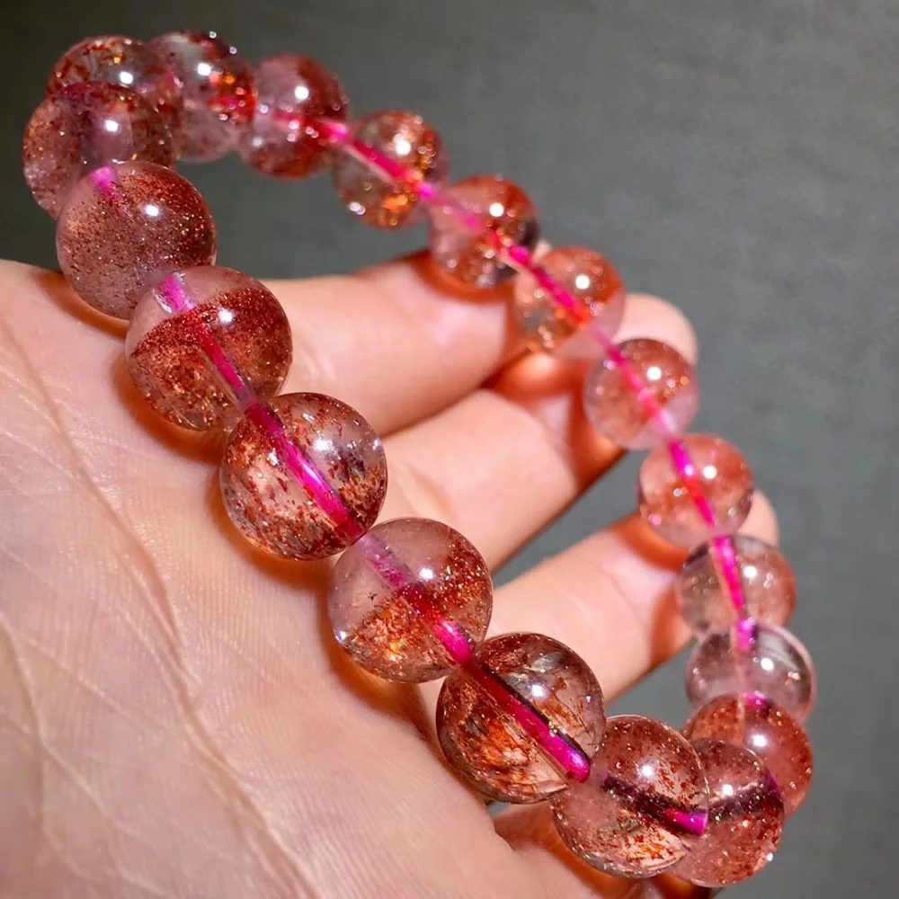 Подлинная натуральная Lepidocrocite кварц красный супер семь прозрачный 10 мм круглый шарик растягивающийся Кристальный браслет женский сертификат AAAAA