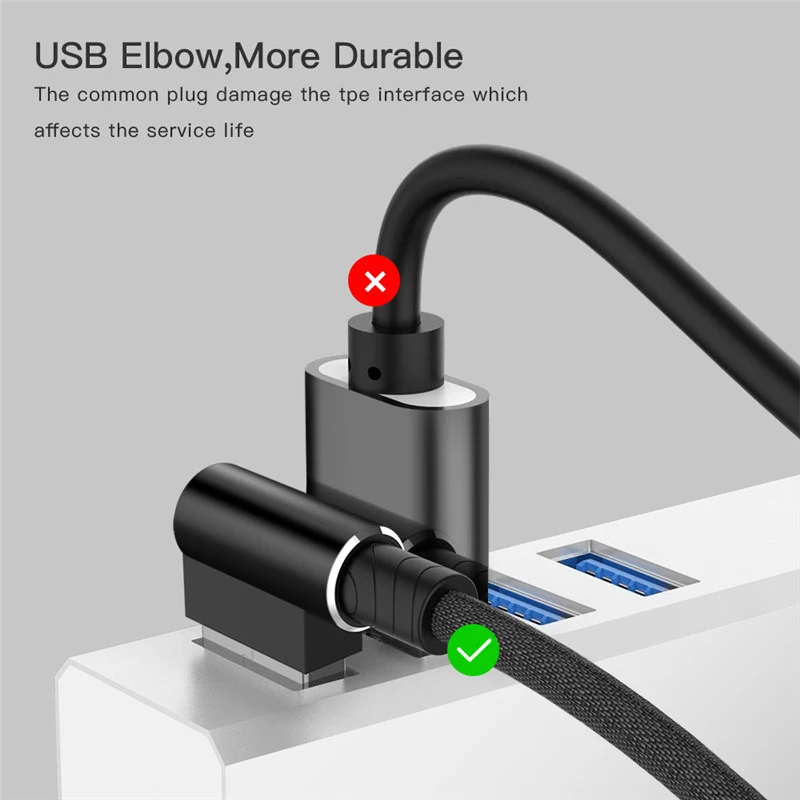 1/2/3 متر USB نوع C كابل 90 درجة زاوية الحق شحن الهاتف المحمول الكابلات لهواوي p20/زميله 10 سريع تهمة USB C الحبل