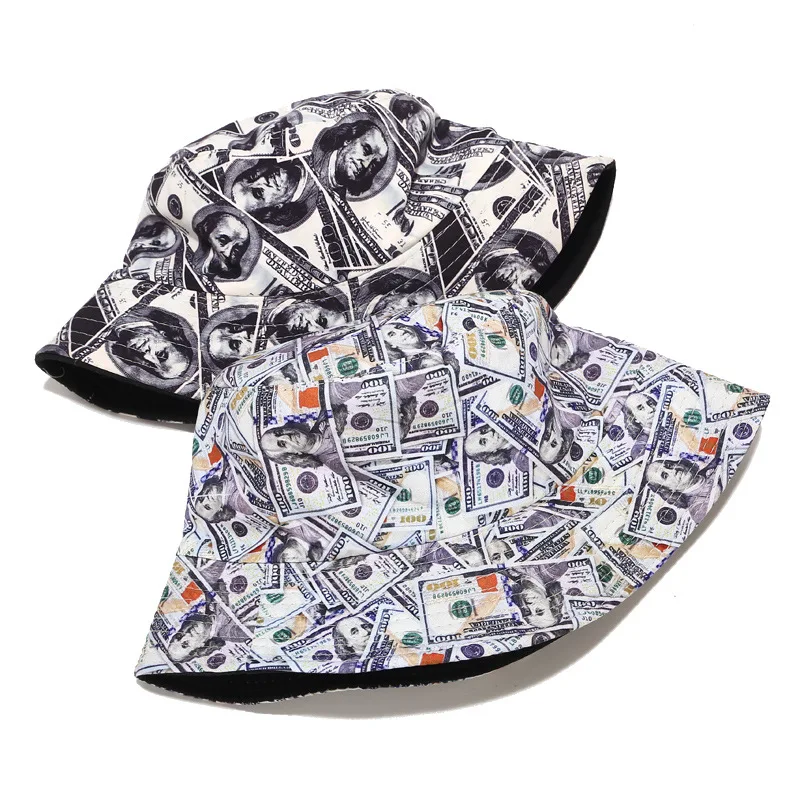 Хлопок двусторонняя творческий доллар сумка-мешок с принтом шляпа для рыбалки шляпа Открытый Дорожная шляпа шляпы от солнца для Для женщин 12