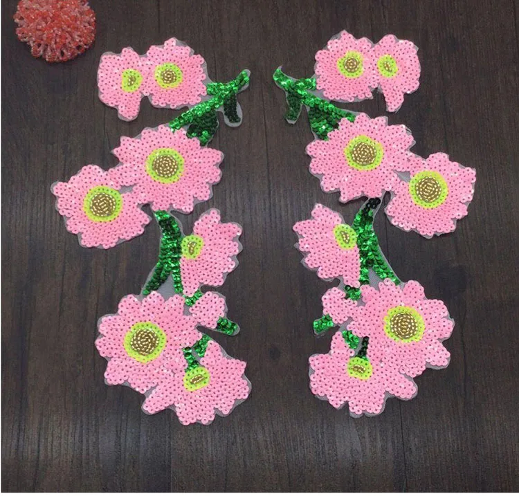 

pink flower big size sequined patch, sew on patches for clothes parche embroidery patches for clothing parches para la ropa