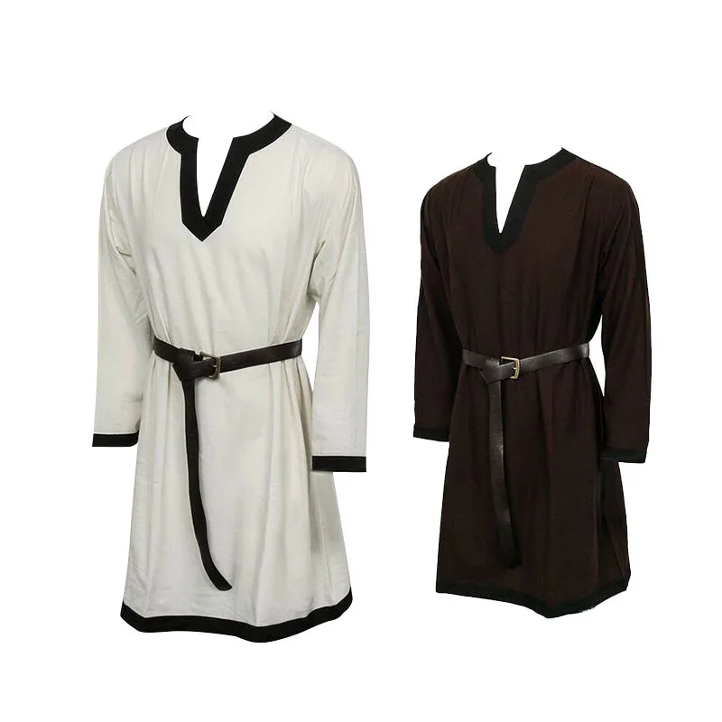 

Men Medieval Shirt Tunic Viking Archer Warrior Knight Tops Renaissance Cosplay Costumes Cotton Short Sleeve Retro Shirts PU Belt
