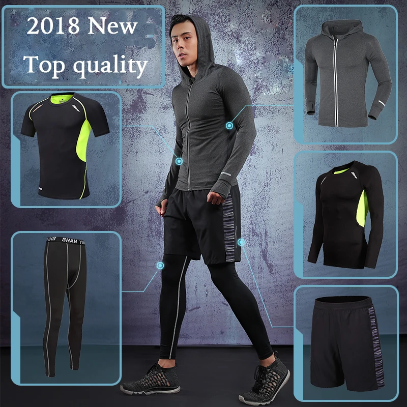 

2018 Men's Compression Running Suits Compression Sports Suits Basketball Tights Clothes Gym Fitness Jogging Sportswear