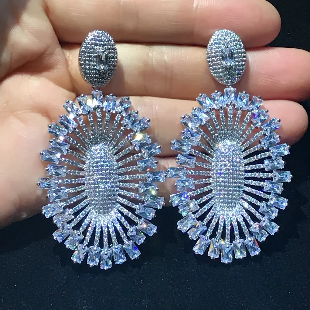 

jankelly New Fashion Baguette Cubic Zircon Wedding Earrings For Women Fashion Jewelry Brincos Party Gifts