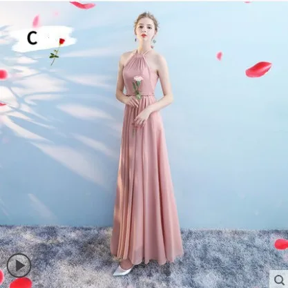Новое Розовое синее ТРАПЕЦИЕВИДНОЕ доходящая до пола Тюль шифоновое платье для подружки невесты женское длинное строгое платье - Цвет: C