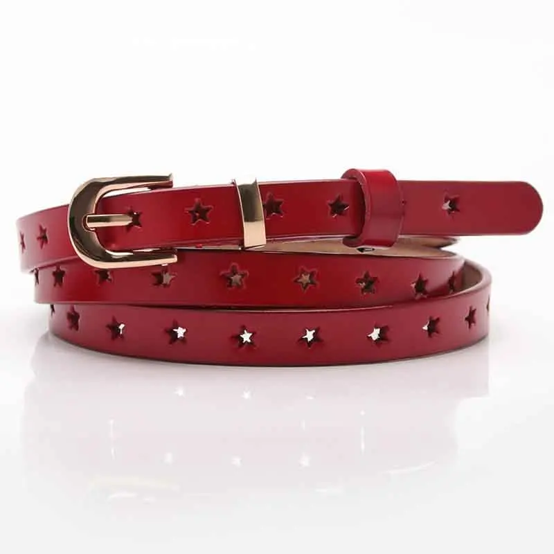 

Leather belt female five-pointed star hollow Joker sweater culottes decorated with pure leather women's belt