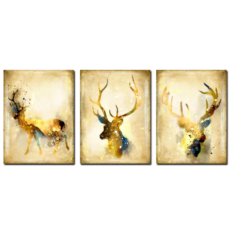Triptych Nordic Abstract Artistic Deer Elk Canvas Painting Giclee Animal Art Print Paintings Poster Wall Picture For Living Room