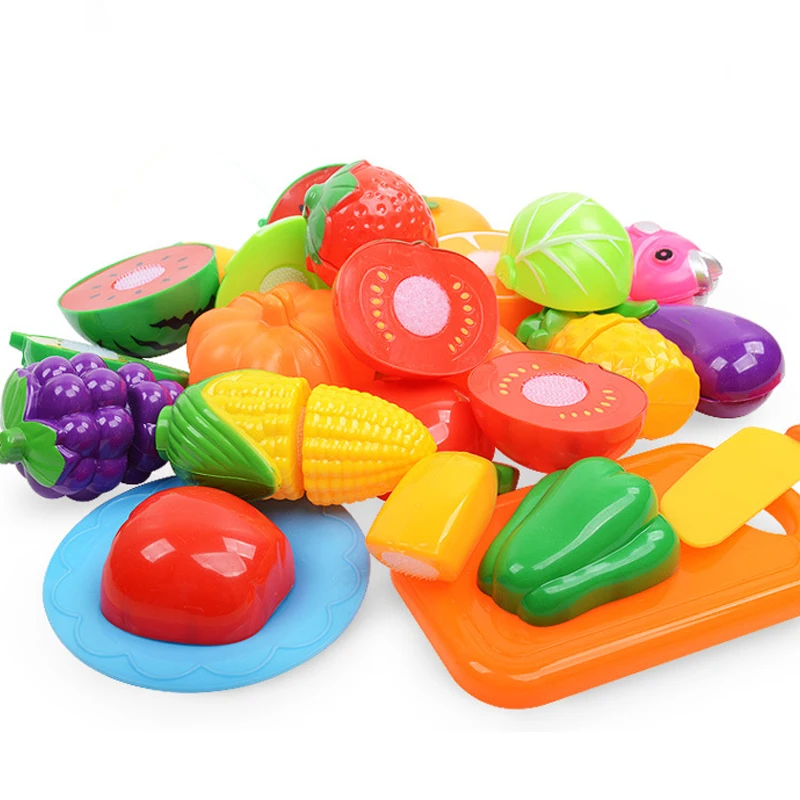 Kids Kitchen Plastic Vegetables Fruit Miniature Food Cutting Toy Children Pretend Play Educational Classic Toys for Girls Baby