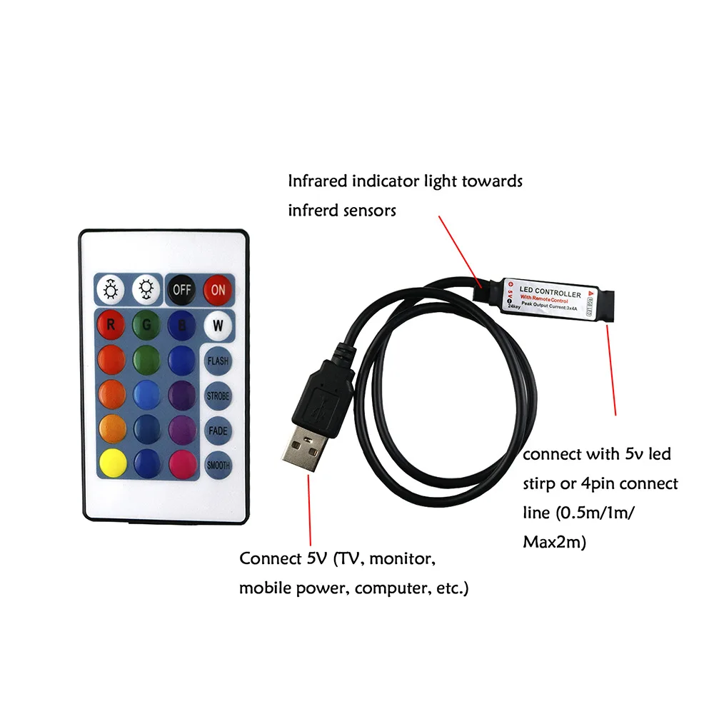 Infrared 24 Key Mini USB LED Strip Light with Easy 5 24V USB RGB