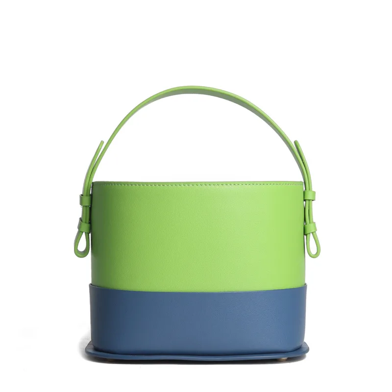 Early Summer 2019 New Niche Design Color Patchwork Cow Leather Bucket Shoulder Bag | Багаж и сумки