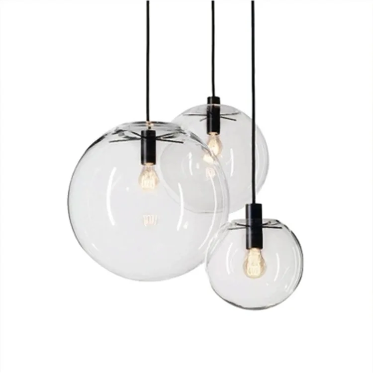 Стеклянный шар, подвесной светильник, черное прозрачное стекло, столовая лампа, настольная лампа E27, светодиодный светильник, современный