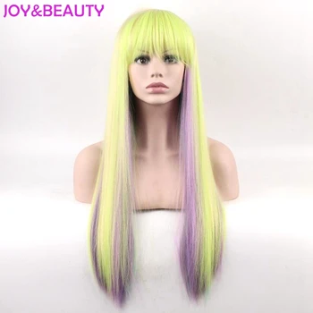 

JOY&BEAUTY Long Afro Kinky Straight Rainbow color Wigs Heat Resistant Fiber Pelucas Cosplay Wig 26inch Long Free Shipping