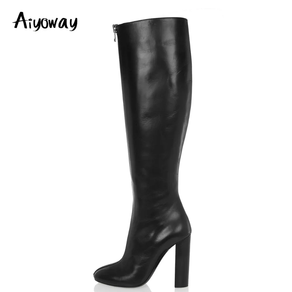 Aiyoway Women Knee High Boots Chunky Heel Winter Autumn Warm Fashion