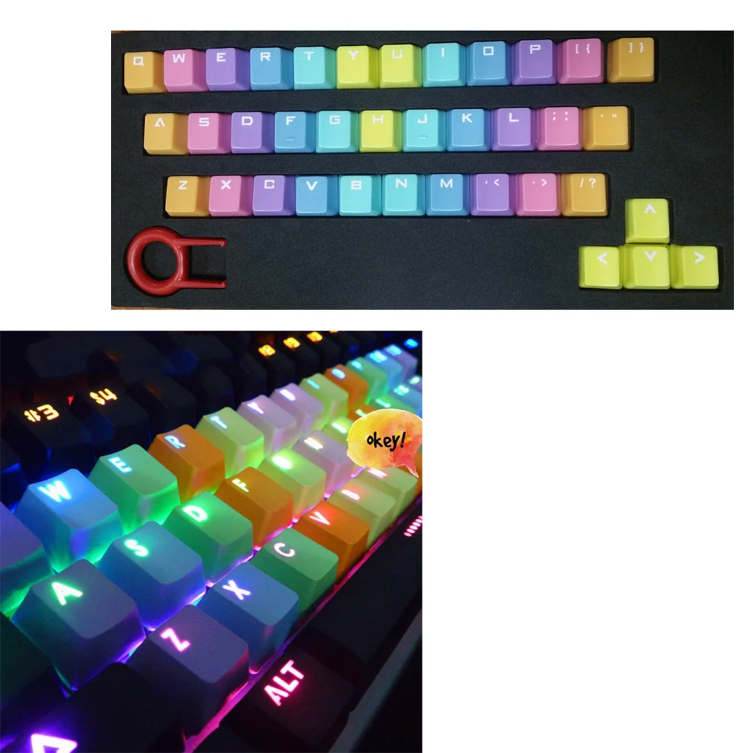 Новые боковые печатные верхние печатные пустые для PBT 37 Keycaps plus Spacebar устройство для извлечения клавиш Rainbow Keycaps для механической клавиатуры