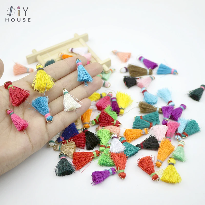30Pcs 2.5cm Smooth Silk Tassel Fringe Pendant DIY Crafts Metal Ring Tassels Trim Clothing Curtains Earrings Jewelry Components