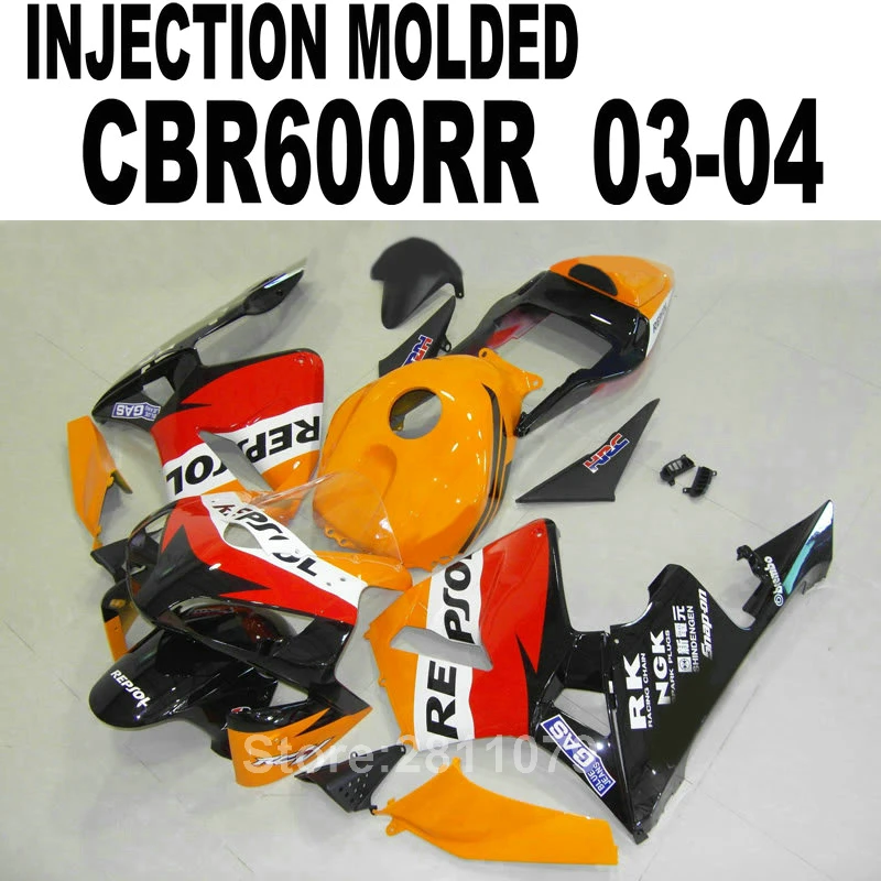 Новые горячие литья под давлением обтекателя комплект для Honda CBR600RR 03 04 Orange черный обтекатели комплект CBR600RR 2003 2004 at53