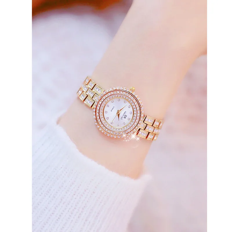 

Elegant Ladies Quartz Watch Full Rhinestone Small Dial Chain Watch Tri-color Fashion Custom Digital Watch Without Gift Box